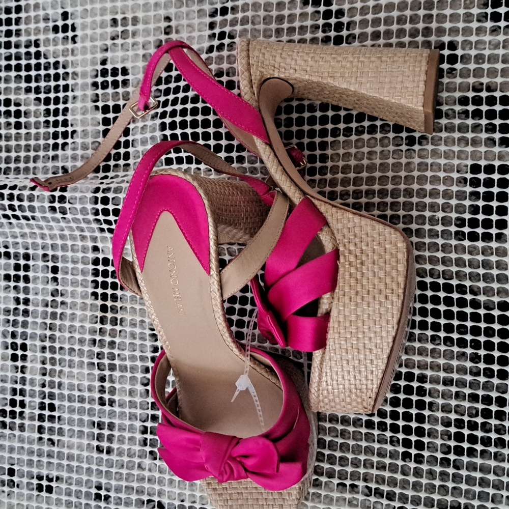 Antonio Melani Bindi Satin Bow Raffia Platform Sandals - Picture 2 of 9
